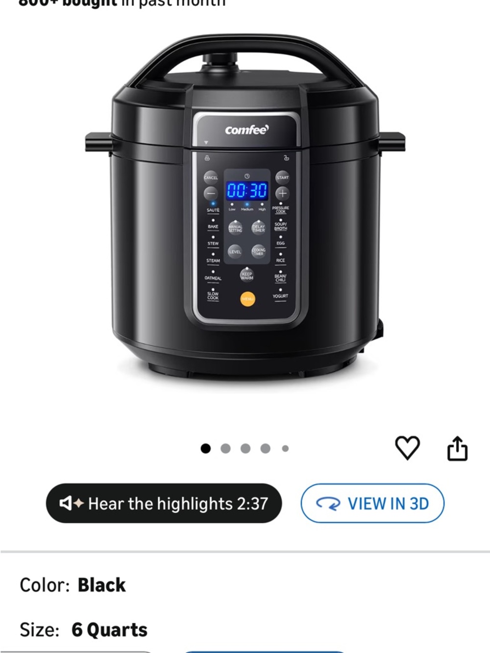 Comfee Electric Multi-Cooker - Black